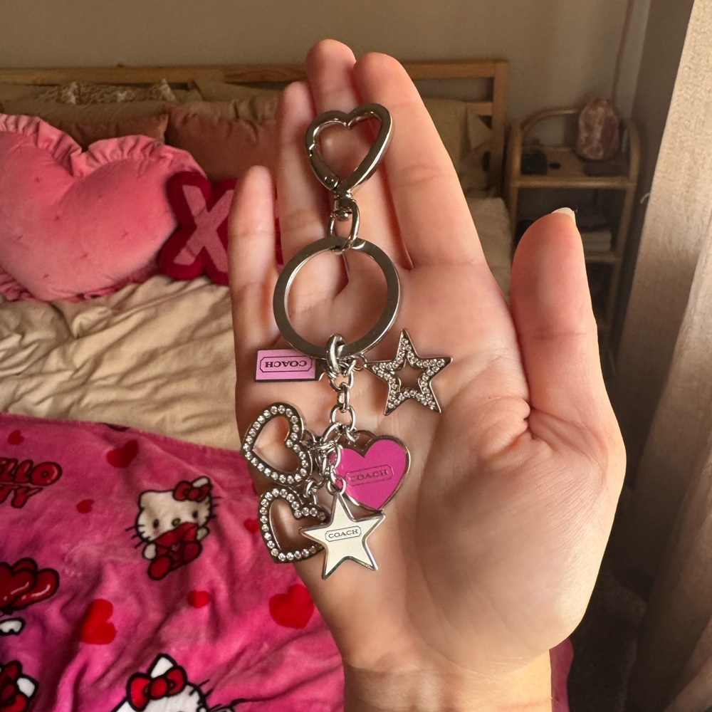 SOLD - Coach Silver and Pink Heart Keychain